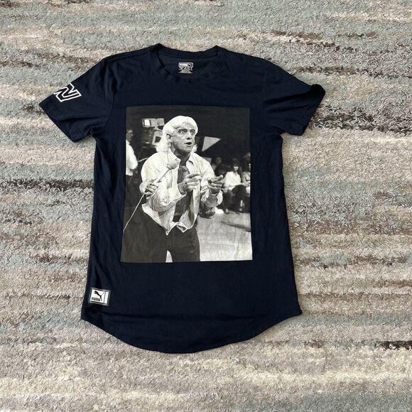 Puma WWE Nature Boy Ric Flair Photo Tee Black T-Shirt Men's WCW Size Small